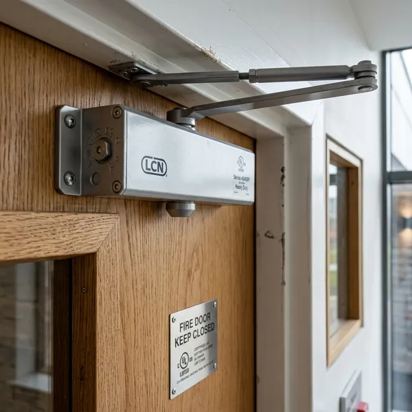 A hydraulic overhead fire door closer